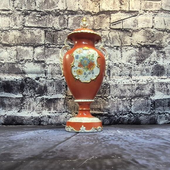 Antique Orange Sevres Style Portrait Porcelain Urn Desdren - Picture 3 of 9